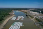 Barges stranded in Mississippi River with low water levels