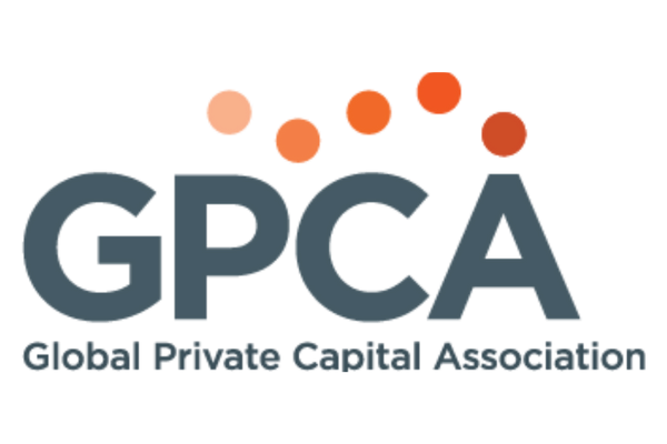 Global Private Capital Association Logo with dark grey text and dots that fade from red to orange to pink above the text