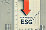 Illustration of a chart that says "Non Material ESG" There are abstract buildings and trees surrounding the chart.