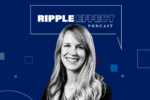 Britta Glennon smiles into the camera with the Ripple Effect Podcast logo in the background.