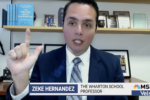 Zeke Hernandez speaks on MSNBC. Text reads Zeke Hernandez The Wharton School Professor